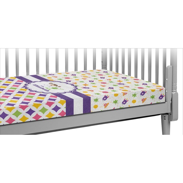 Custom Girl's Space & Geometric Print Crib Fitted Sheet (Personalized)