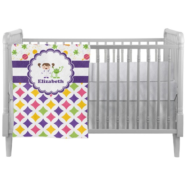Custom Girl's Space & Geometric Print Crib Comforter / Quilt (Personalized)