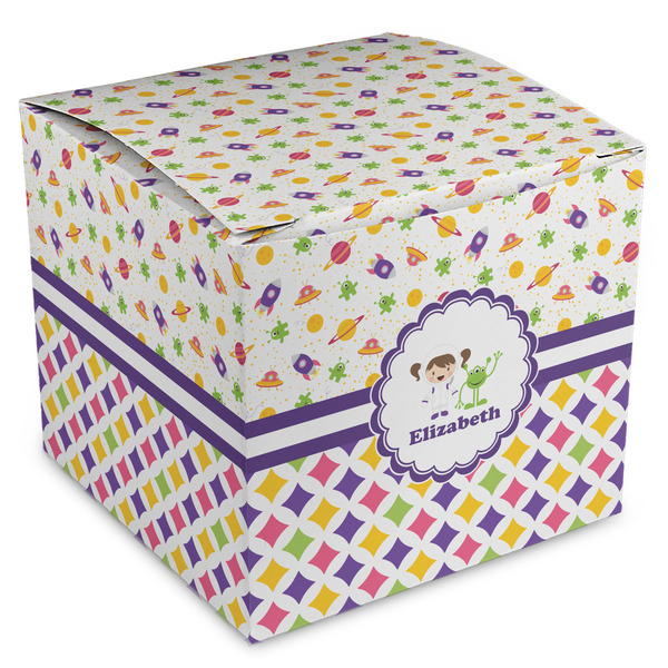 Custom Girl's Space & Geometric Print Cube Favor Gift Boxes (Personalized)