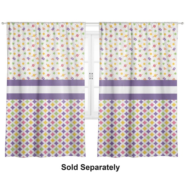 Custom Girl's Space & Geometric Print Curtain Panel - Custom Size
