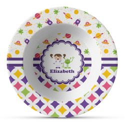 Girl's Space & Geometric Print Plastic Bowl - Microwave Safe - Composite Polymer (Personalized)