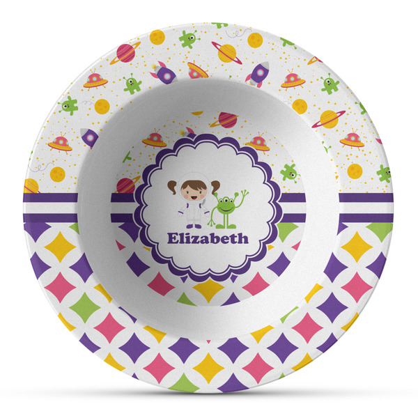 Custom Girl's Space & Geometric Print Plastic Bowl - Microwave Safe - Composite Polymer (Personalized)