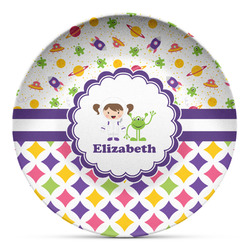 Girl's Space & Geometric Print Microwave Safe Plastic Plate - Composite Polymer (Personalized)