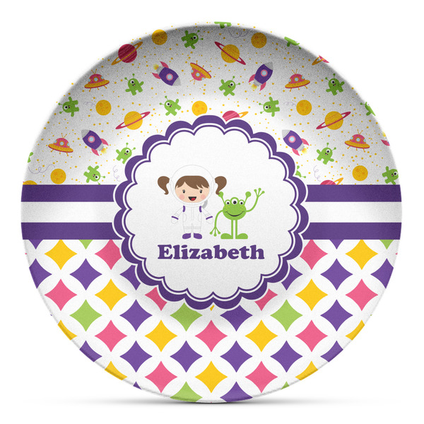 Custom Girl's Space & Geometric Print Microwave Safe Plastic Plate - Composite Polymer (Personalized)