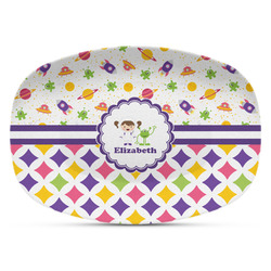 Girl's Space & Geometric Print Plastic Platter - Microwave & Oven Safe Composite Polymer (Personalized)
