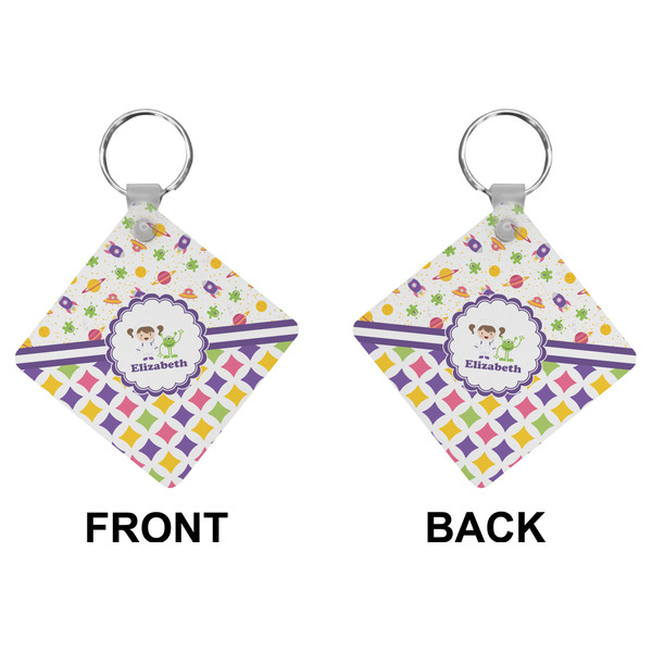 Girl's Space & Geometric Print Diamond Keychain (Front + Back)