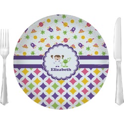 Girl's Space & Geometric Print Glass Lunch / Dinner Plate 10" (Personalized)