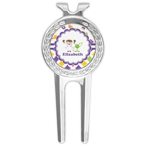 Custom Girl's Space & Geometric Print Golf Divot Tool & Ball Marker (Personalized)