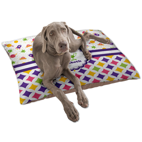 Custom Girl's Space & Geometric Print Dog Bed - Large w/ Name or Text