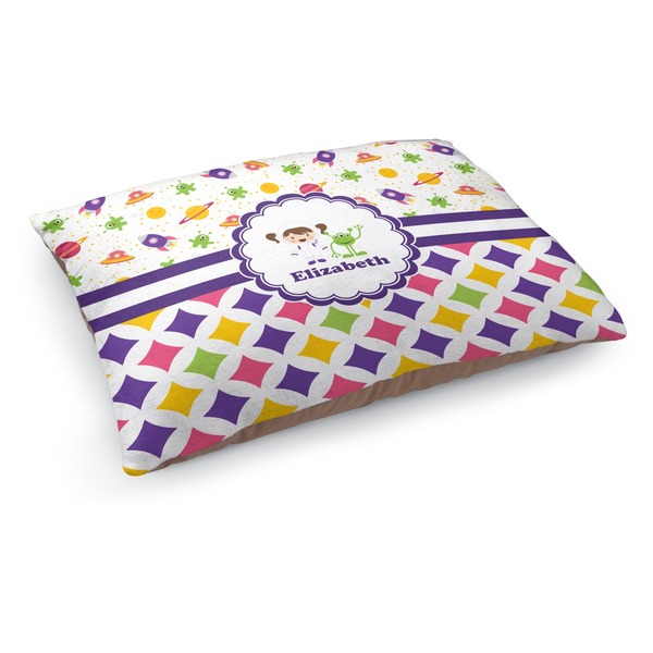 Custom Girl's Space & Geometric Print Dog Bed - Medium w/ Name or Text