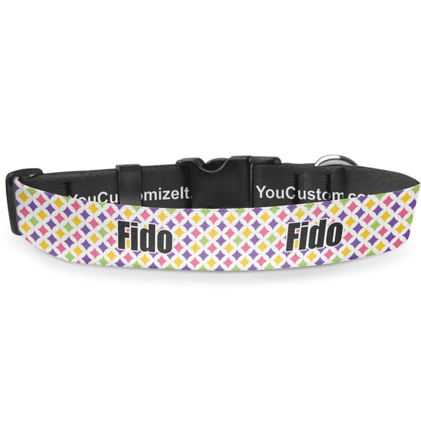 Custom Girl's Space & Geometric Print Deluxe Dog Collar - Large (13" to 21") (Personalized)