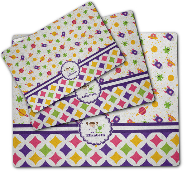 Girl's Space & Geometric Print Dog Food Mat - MAIN (sm, med, lrg)