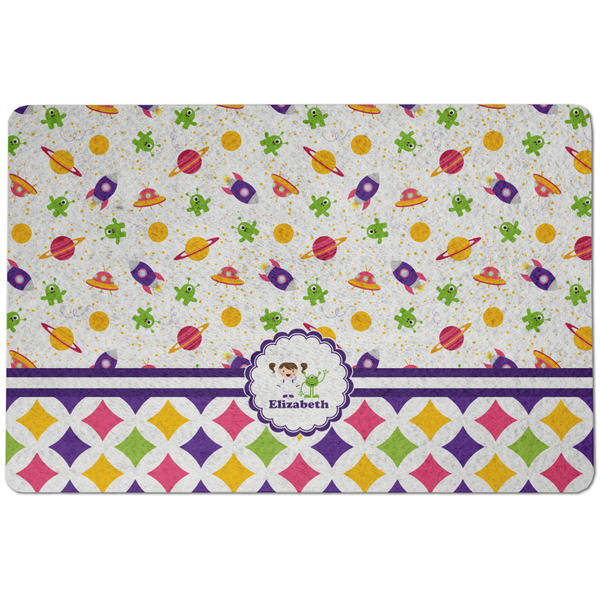 Custom Girl's Space & Geometric Print Dog Food Mat w/ Name or Text