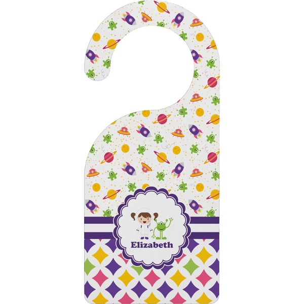 Custom Girl's Space & Geometric Print Door Hanger (Personalized)