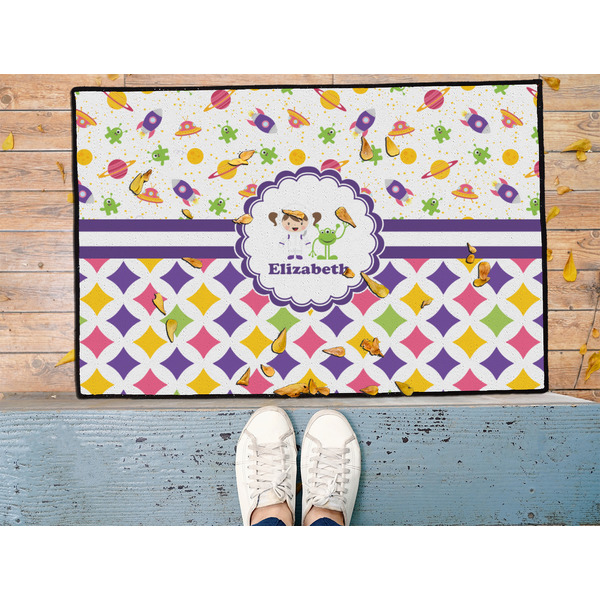 Girl's Space & Geometric Print Door Mat - LIFESTYLE (Med)