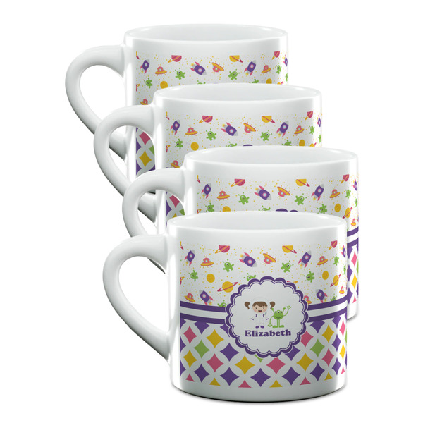 Custom Girl's Space & Geometric Print Double Shot Espresso Cups - Set of 4 (Personalized)