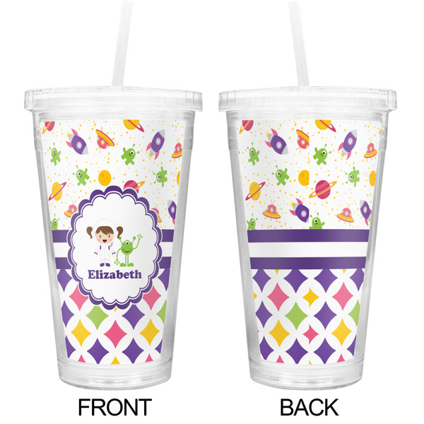 Girl's Space & Geometric Print Double Wall Tumbler with Straw - Approval