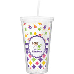 Girl's Space & Geometric Print Double Wall Tumbler with Straw (Personalized)