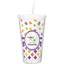 Girl's Space & Geometric Print Double Wall Tumbler with Straw (Personalized)
