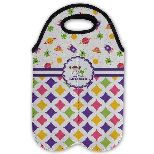 Girl's Space & Geometric Print Double Wine Tote - Flat (new)