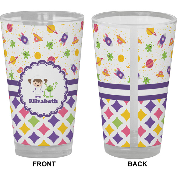 Girl's Space & Geometric Print Pint Glass - Full Color - Front & Back Views