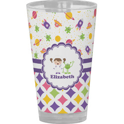 Girl's Space & Geometric Print Pint Glass - Full Color (Personalized)