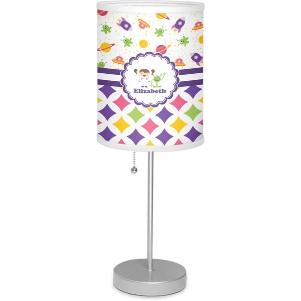 Custom Girl's Space & Geometric Print 7" Drum Lamp with Shade Polyester (Personalized)