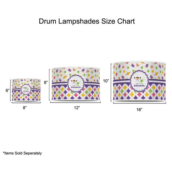 Girl's Space & Geometric Print Drum Lampshades - Sizing Chart