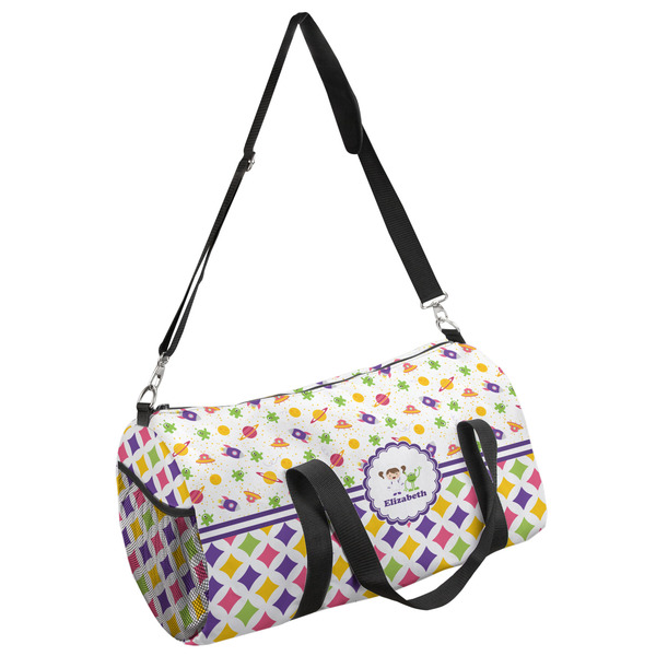 Custom Girl's Space & Geometric Print Duffel Bag (Personalized)
