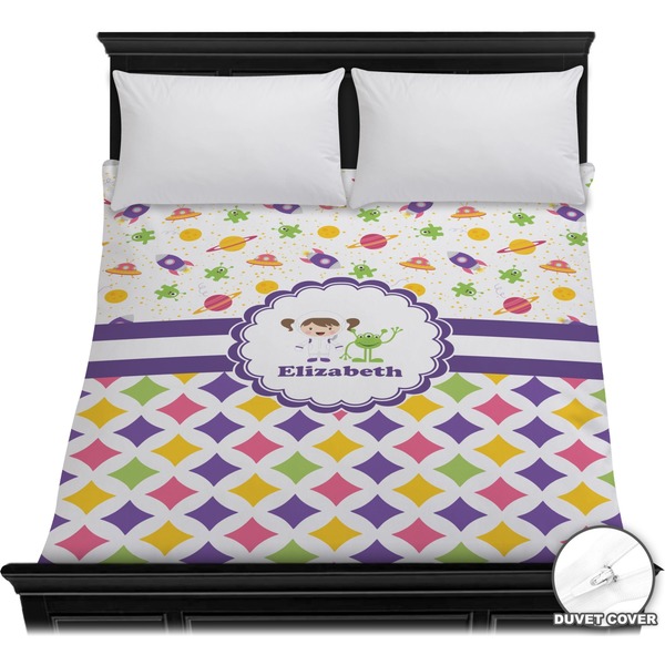 Custom Girl's Space & Geometric Print Duvet Cover - Full / Queen (Personalized)
