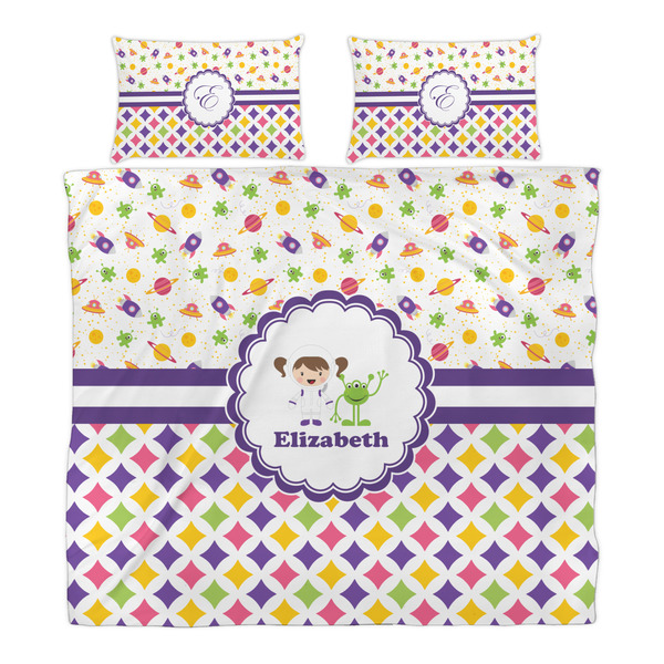 Girl's Space & Geometric Print Duvet Cover Set - King - Alt Approval