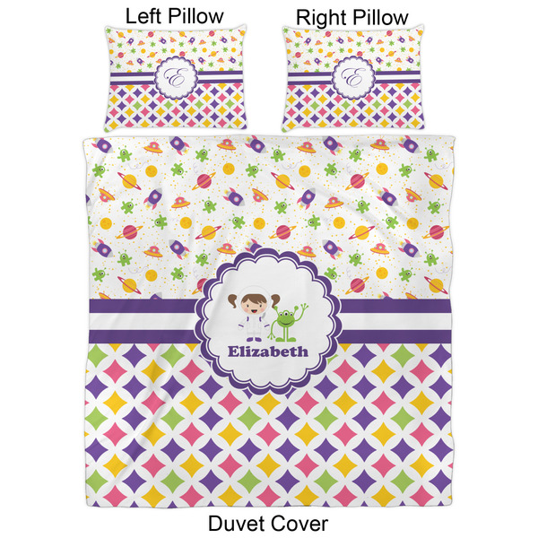 Girl's Space & Geometric Print Duvet Cover Set - Queen - Approval