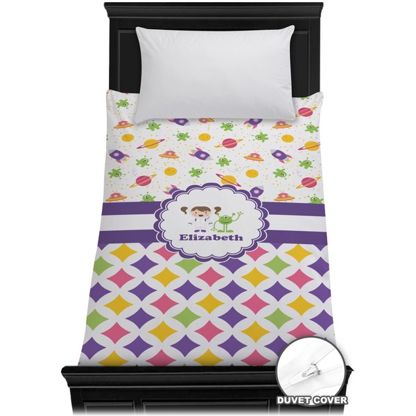 Custom Girl's Space & Geometric Print Duvet Cover - Twin (Personalized)