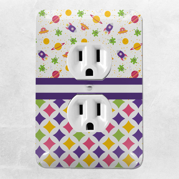 Girl's Space & Geometric Print Electric Outlet Plate - LIFESTYLE