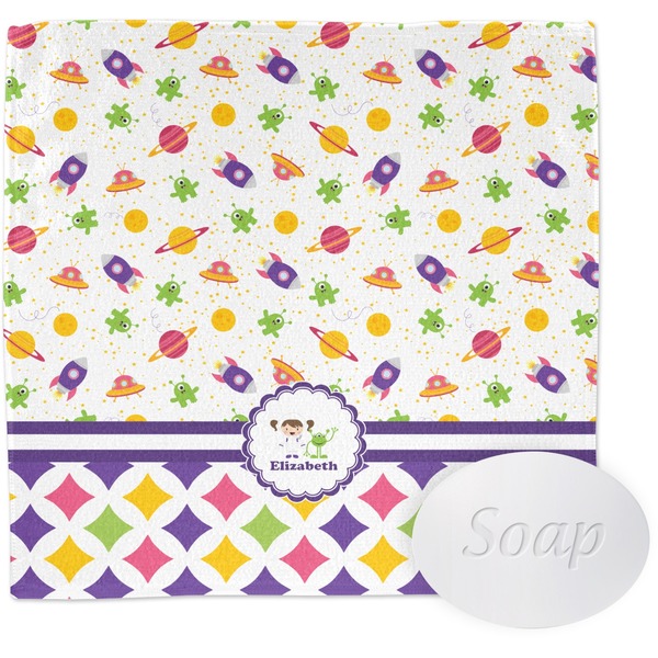Custom Girl's Space & Geometric Print Washcloth (Personalized)