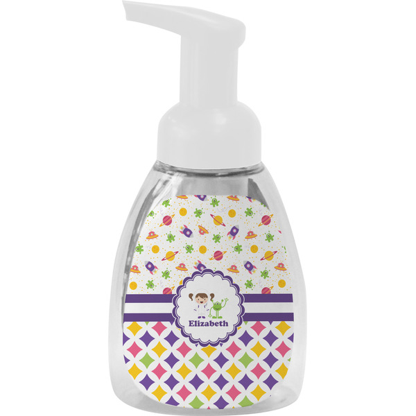 Custom Girl's Space & Geometric Print Foam Soap Bottle - White (Personalized)