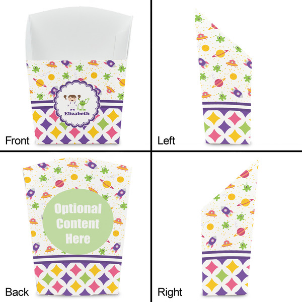 Girl's Space & Geometric Print French Fry Favor Box - Front & Back View