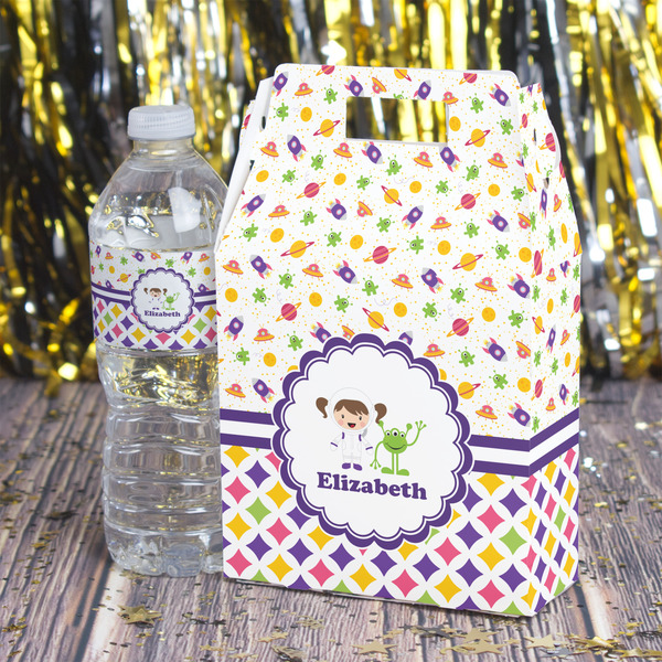 Girl's Space & Geometric Print Gable Favor Box - In Context