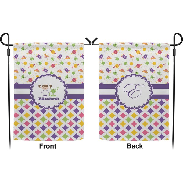 Girl's Space & Geometric Print Garden Flag - Double Sided Front and Back