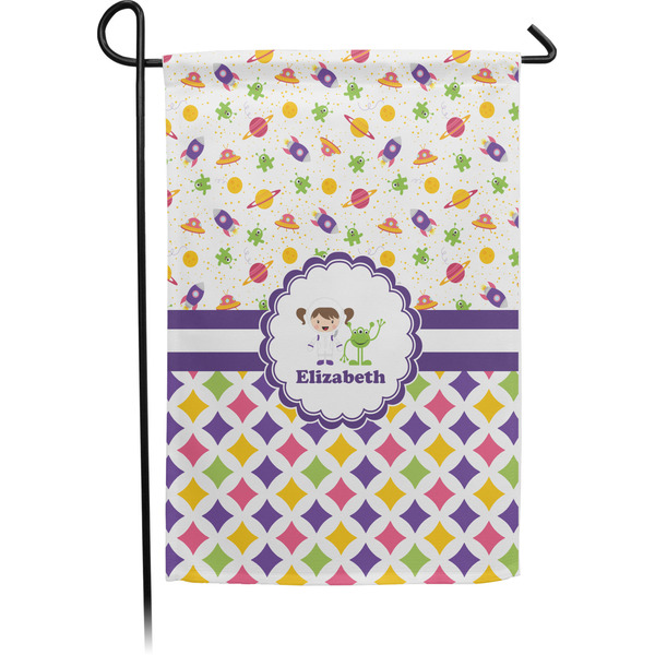 Custom Girl's Space & Geometric Print Small Garden Flag - Single Sided w/ Name or Text