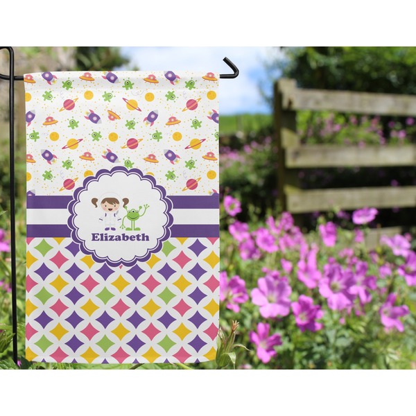 Girl's Space & Geometric Print Garden Flag - Outside In Flowers