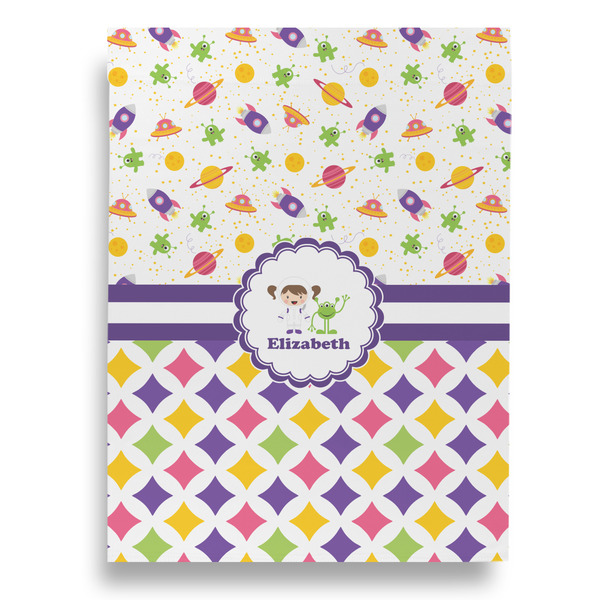 Girl's Space & Geometric Print Garden Flags - Large - Double Sided - FRONT