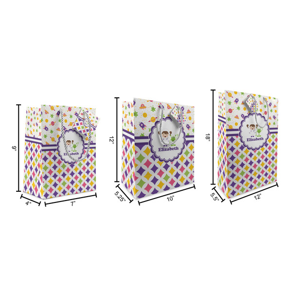 Girl's Space & Geometric Print Gift Bags - All Sizes - Dimensions