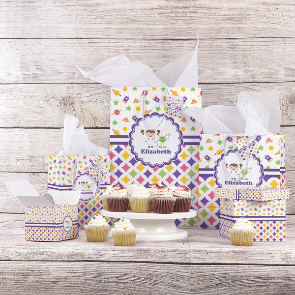 Girl's Space & Geometric Print Gift Bags - In Context