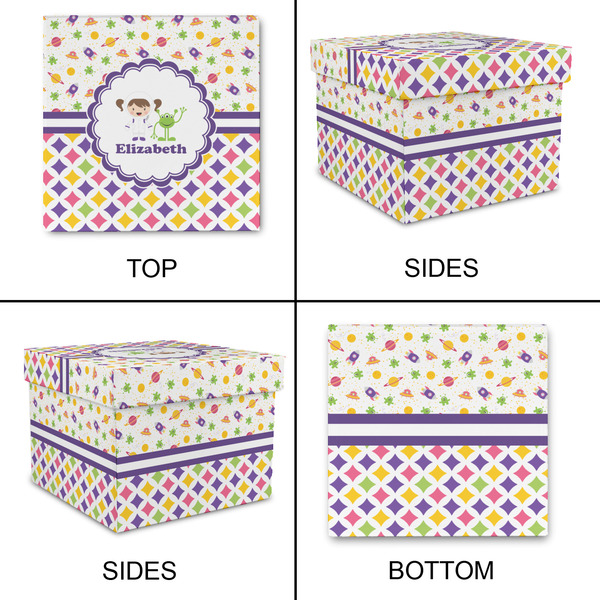 Girl's Space & Geometric Print Gift Boxes with Lid - Canvas Wrapped - Large - Approval