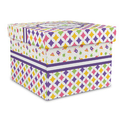Girl's Space & Geometric Print Gift Box with Lid - Canvas Wrapped - Large (Personalized)