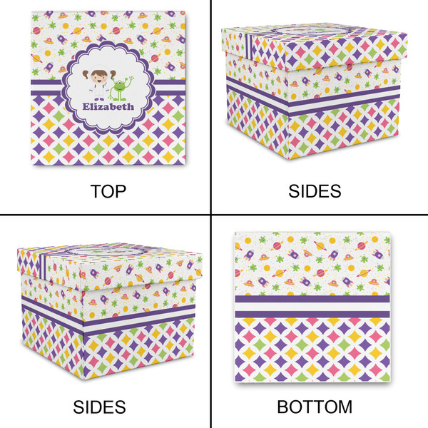 Girl's Space & Geometric Print Gift Boxes with Lid - Canvas Wrapped - Medium - Approval