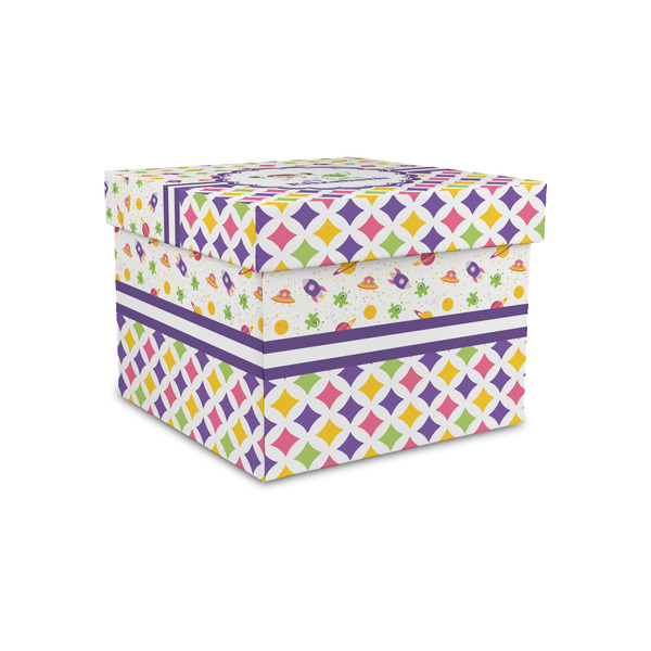 Custom Girl's Space & Geometric Print Gift Box with Lid - Canvas Wrapped - Small (Personalized)