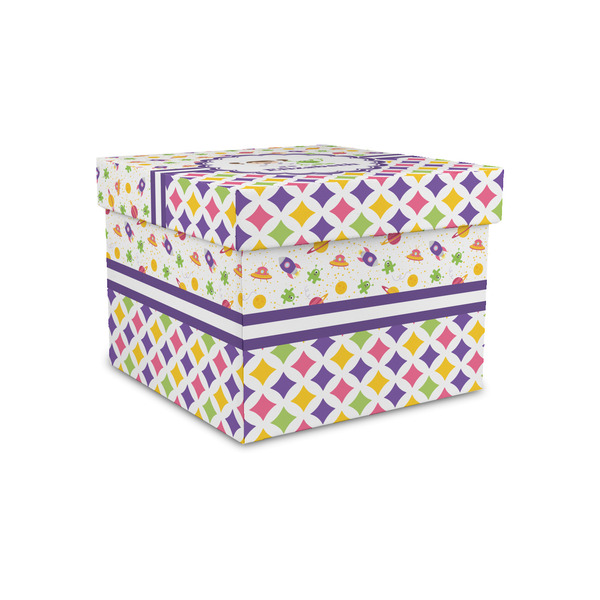 Girl's Space & Geometric Print Gift Boxes with Lid - Canvas Wrapped - Small - Front/Main