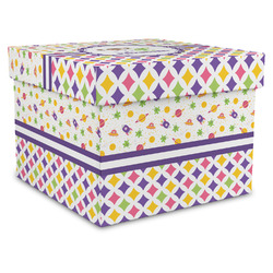 Girl's Space & Geometric Print Gift Box with Lid - Canvas Wrapped - X-Large (Personalized)